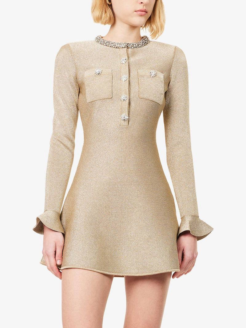 SP Gold Crystal Trim Knit Mini Dress