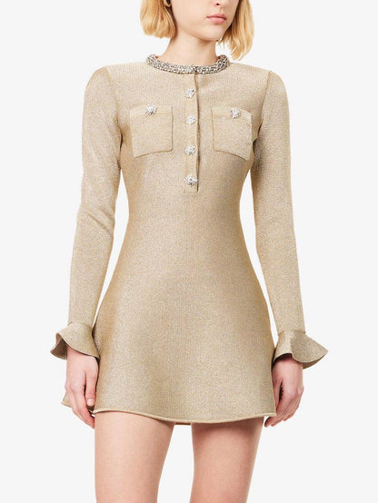 SP Gold Crystal Trim Knit Mini Dress