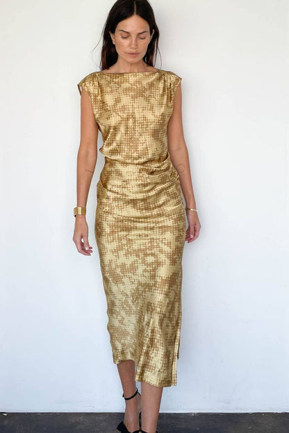 LM Nichhia Silk Drape Midi Dress
