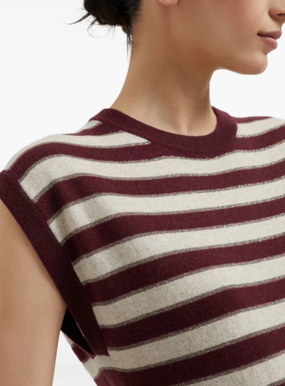 BC Red Cashmere Knitted Sleeveless Vest Top | Cardigan with Sparkling Stripes | Set