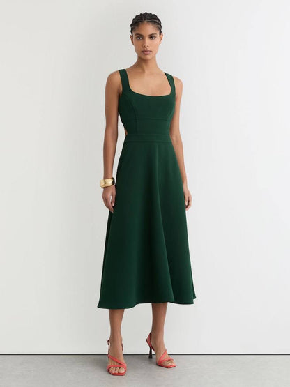RS Dina Waisted Cut-Out Twill Midi Dress