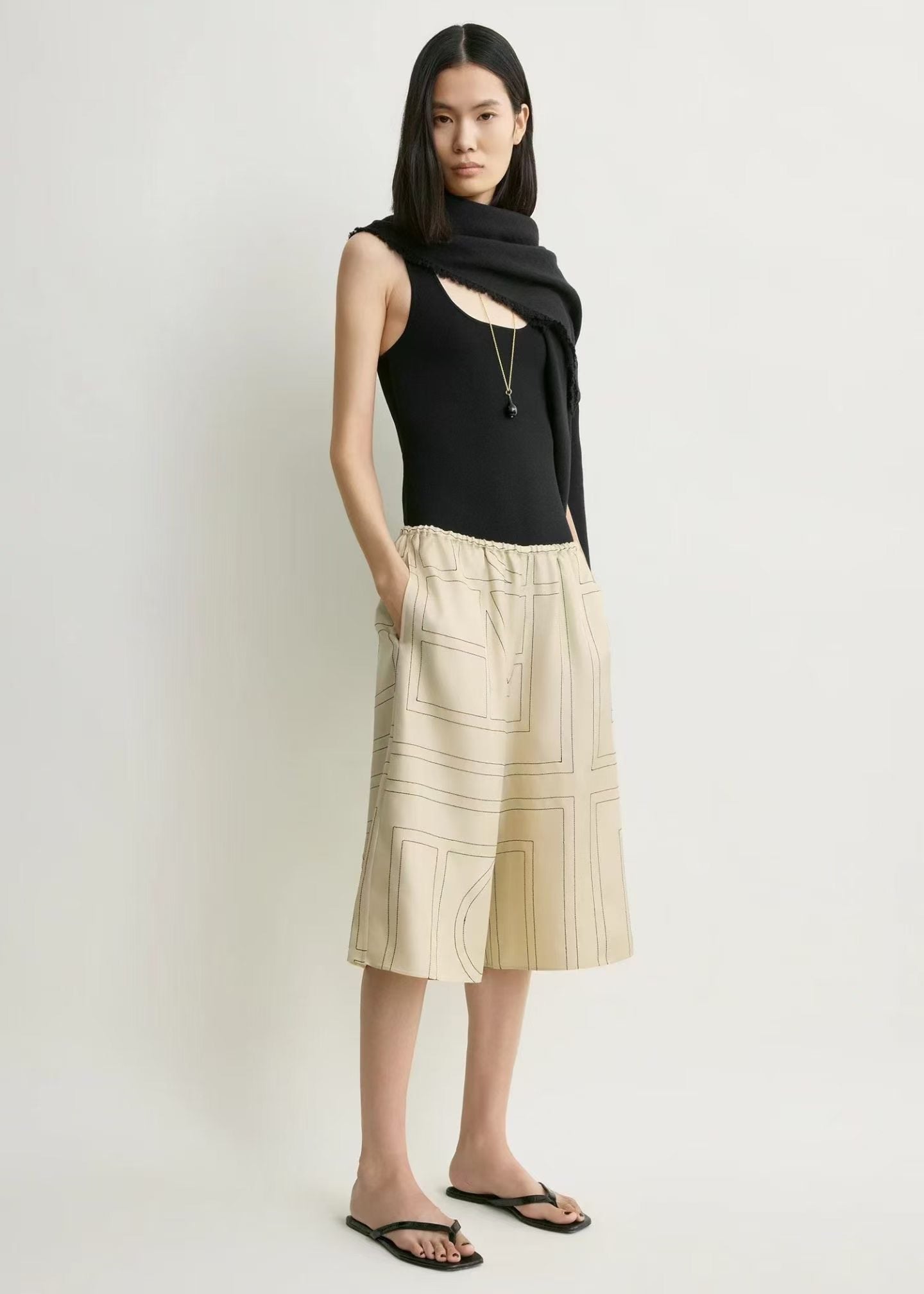Tot Classic Monogram Embroidered Silk Satin Shirt | Bermuda Culottes Long Shorts | PJ Set