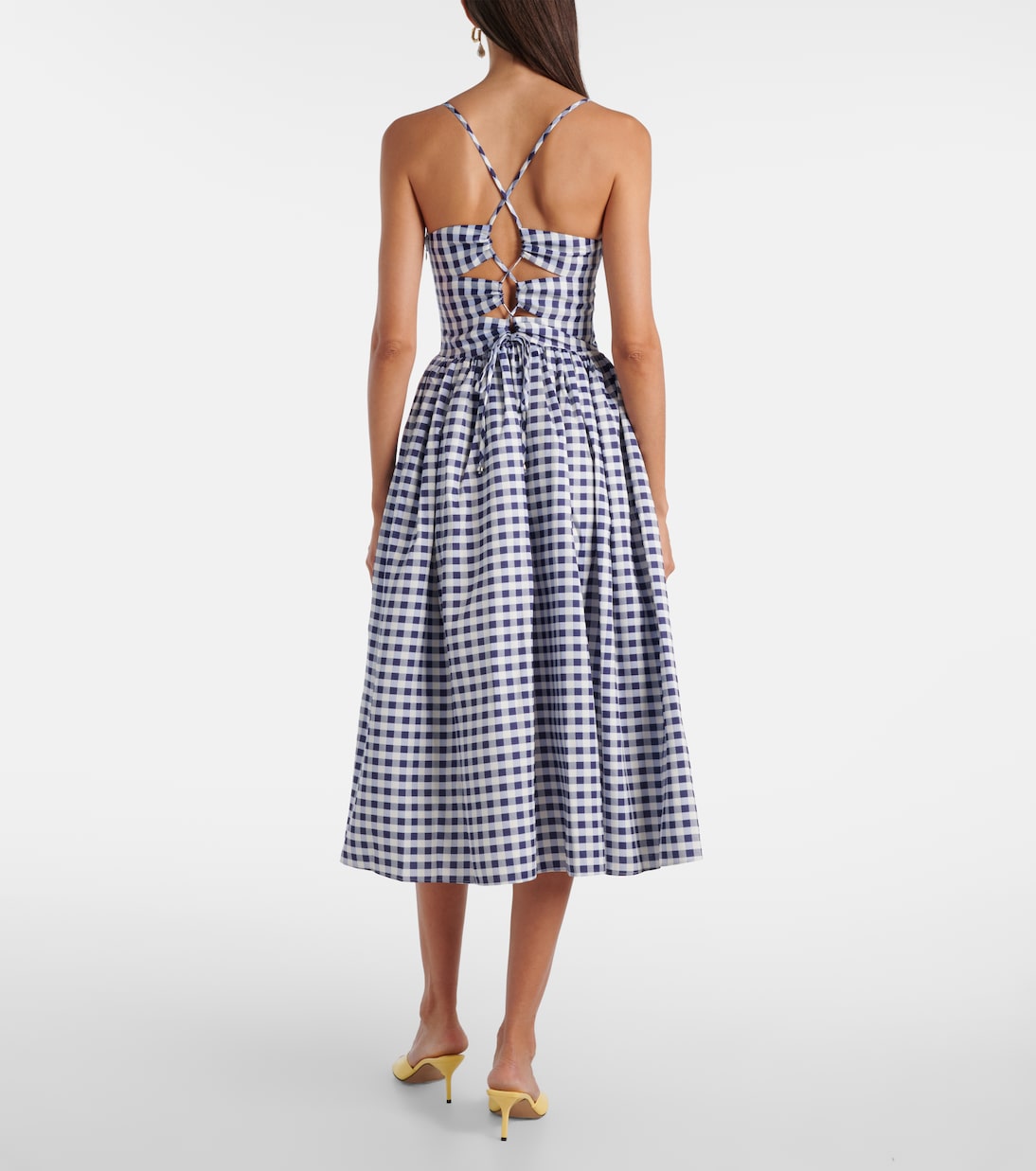 SP Navy Blue Gingham Taffeta Midi Dress