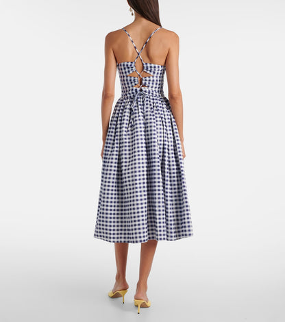 SP Navy Blue Gingham Taffeta Midi Dress