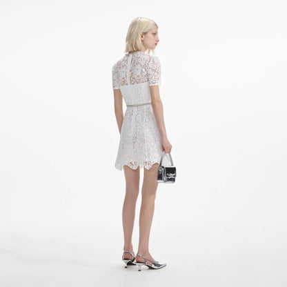 SP White Lace Diamante Mini Dress with Crystal Bow