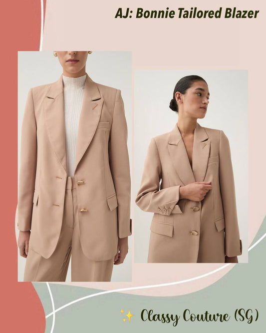 AJ Bonnie Tailored Blazer Jacket in Ecru Beige