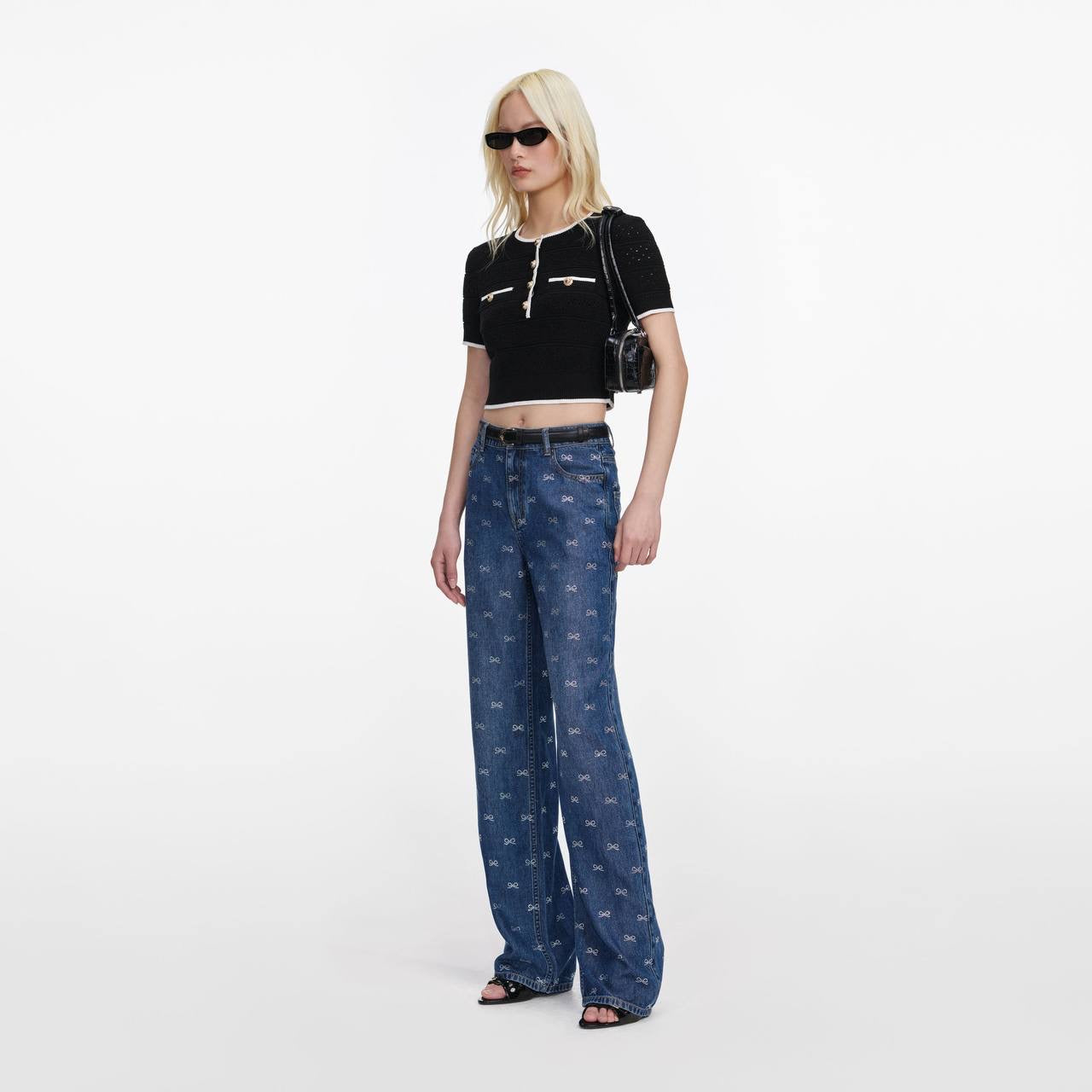 SP Lightweight Diamante Bow-embellished Denim Jeans in Classic Blue Wash