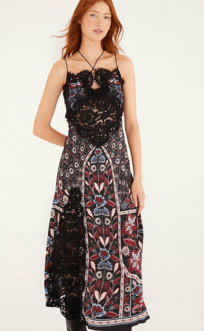 FR Marcelle Eyelash Lace-Trim Halter Viscose Midi Dress