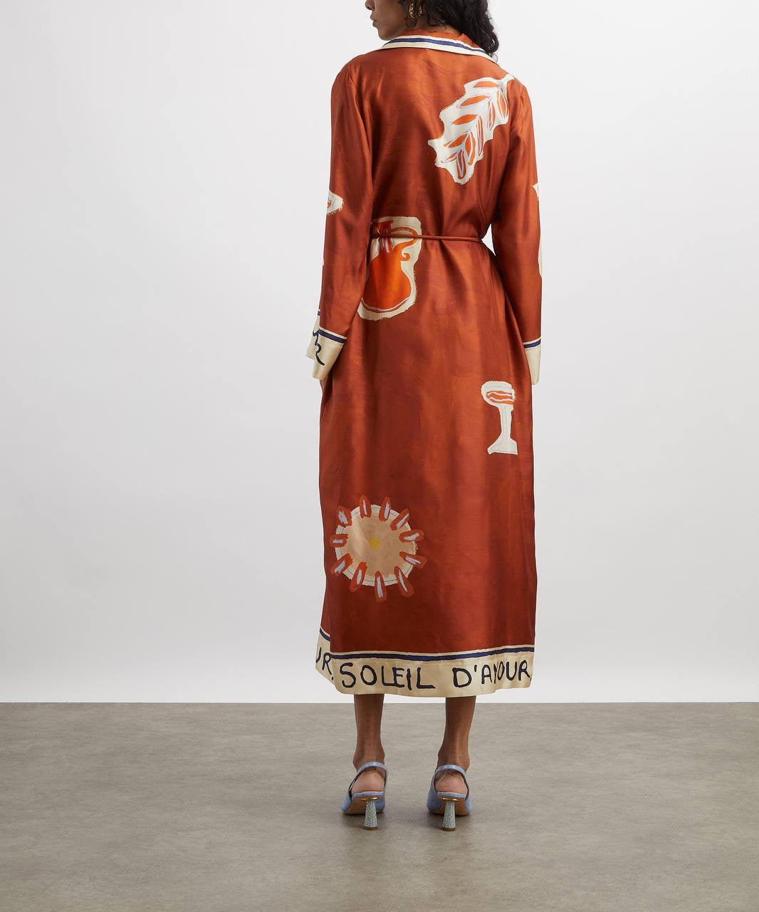 ALM Soleil D'Amour Silk Twill Long Sleeve Shirtdress Midi Dress