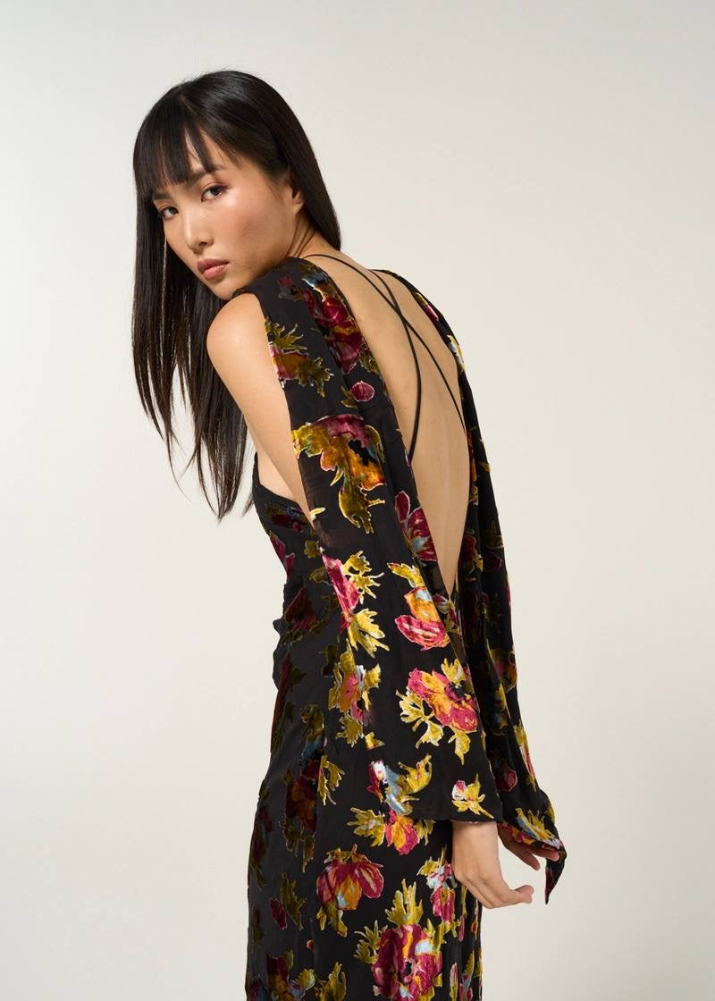 RX Harlan Velvet Devoré | Hayley Viscose-Silk Halter Midi Dress