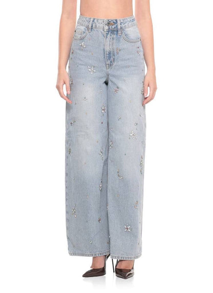 SP Embellished High Waist Jeans in Light Blue Wash