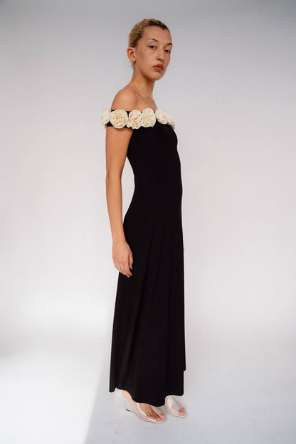 ML Gabrielle Off-Shoulder Top | Gabby 3D Rose Appliqué Maxi Dress