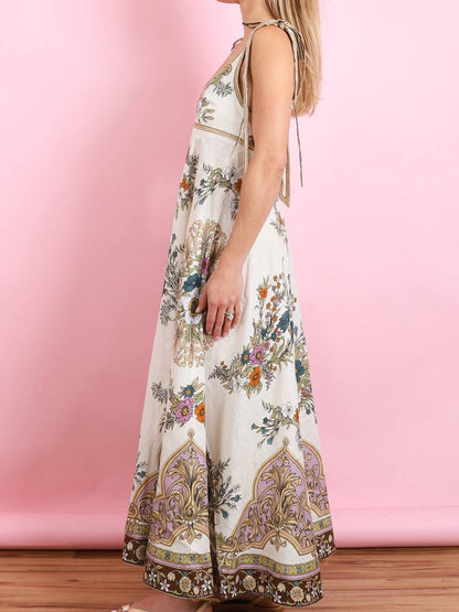ALM Antoinette Linen Ballet Tie Shoulder Maxi Dress Sundress