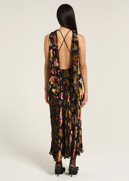RX Harlan Velvet Devoré | Hayley Viscose-Silk Halter Midi Dress