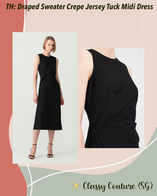 TH Draped Sweater Crepe Jersey Tuck Midi Dress