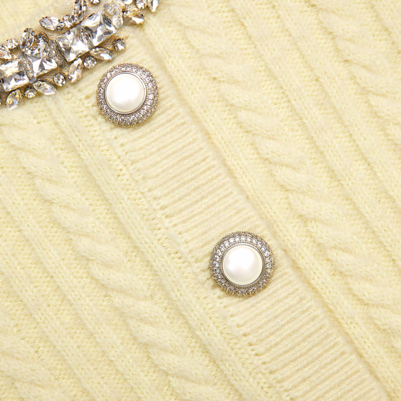 SP Yellow Wool-Alpaca Cable Knit Embellished Cropped Cardigan