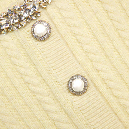 SP Yellow Wool-Alpaca Cable Knit Embellished Cropped Cardigan