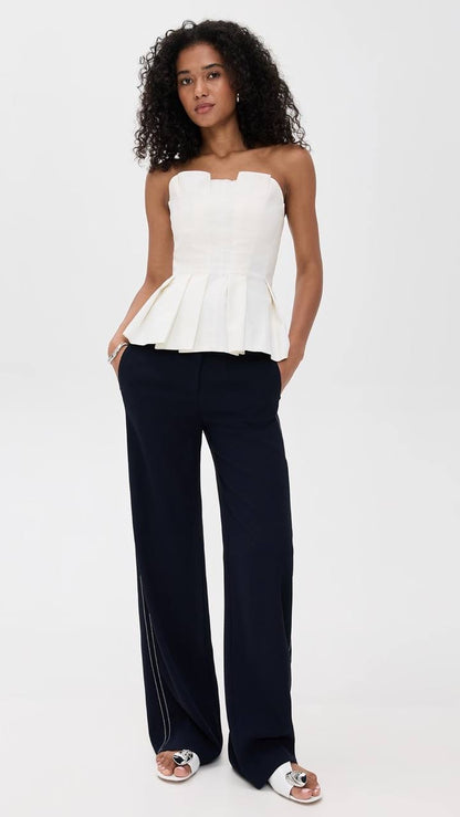 Ref Ashlyn Strapless Cotton Pleated Peplum Top