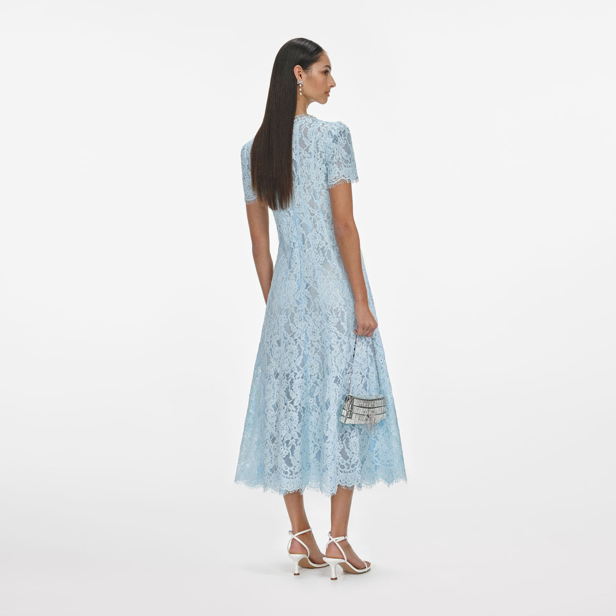 5 Colors! SP Cord Lace Embellished Short Sleeved Midi Dress in Yellow | White | Blue | Pink | Navy (with detachable nude inner slip)