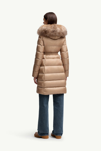 MC Boedic Hooded Shearling-Trimmed Long Down Jacket Coat