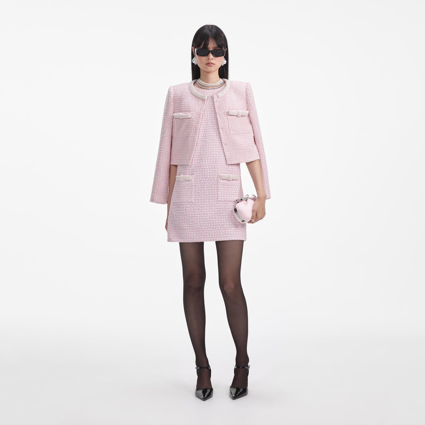 SP Pink Boucle Pearl Trim Jacket | Shift Mini Dress | Set