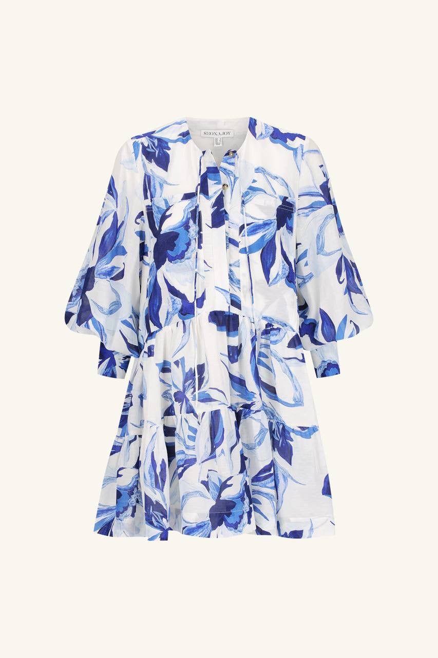 SJ Roscoe | Willa | Celeste Viscose-linen blend Tiered Shift Mini Dress