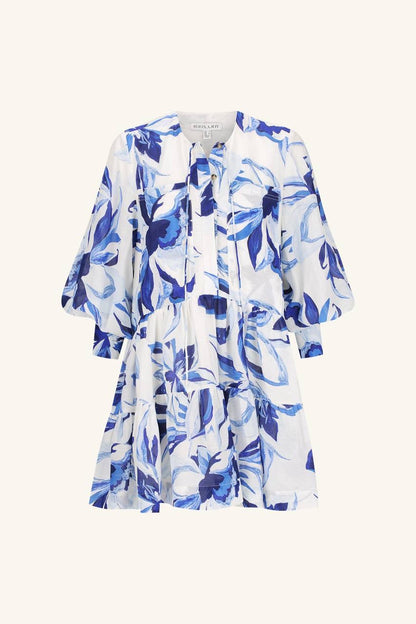SJ Roscoe | Willa | Celeste Viscose-linen blend Tiered Shift Mini Dress