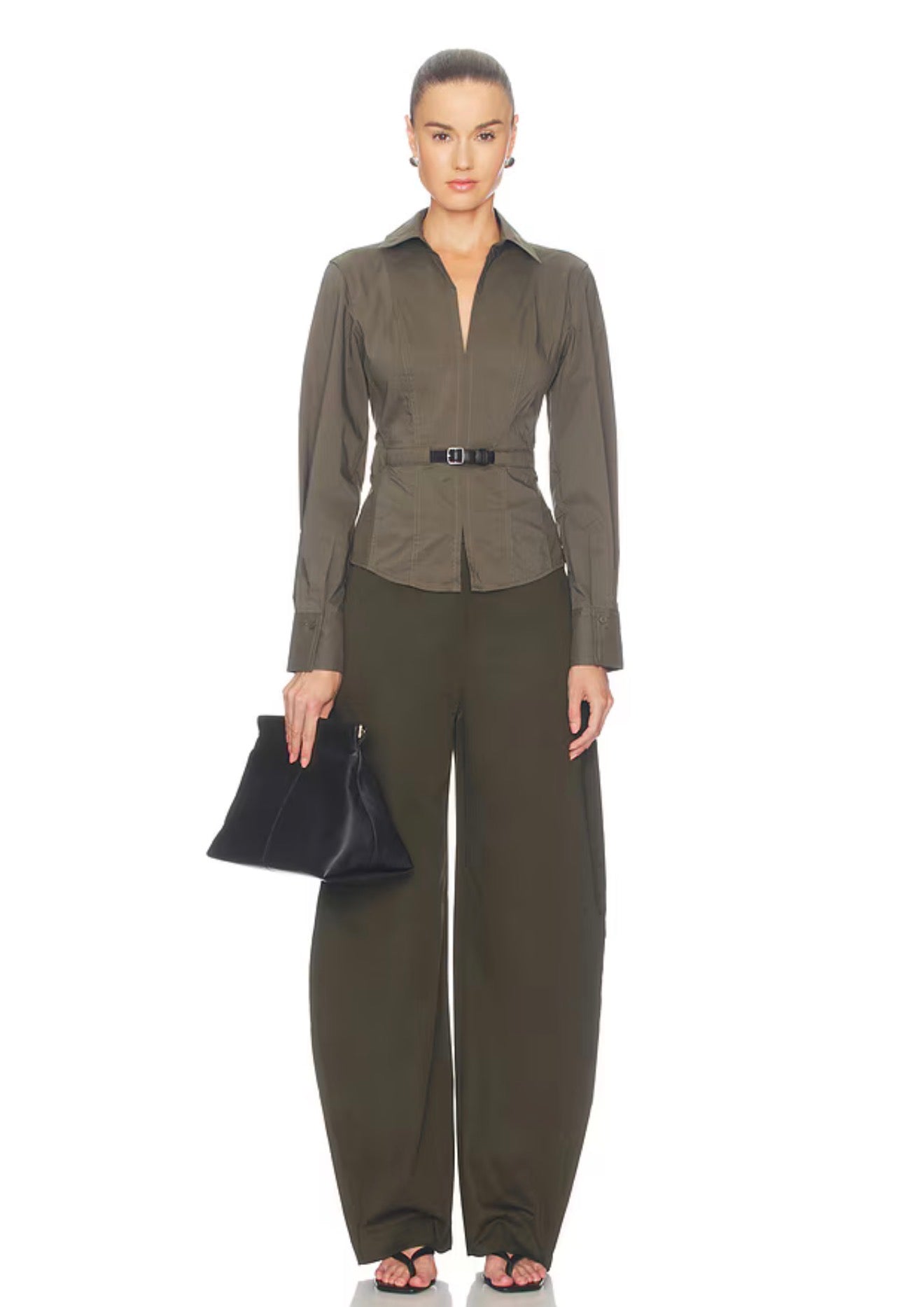 SK Loriel Belted Cotton-blend Long Sleeve Shirt Top
