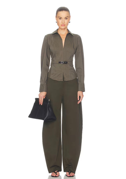 SK Loriel Belted Cotton-blend Long Sleeve Shirt Top