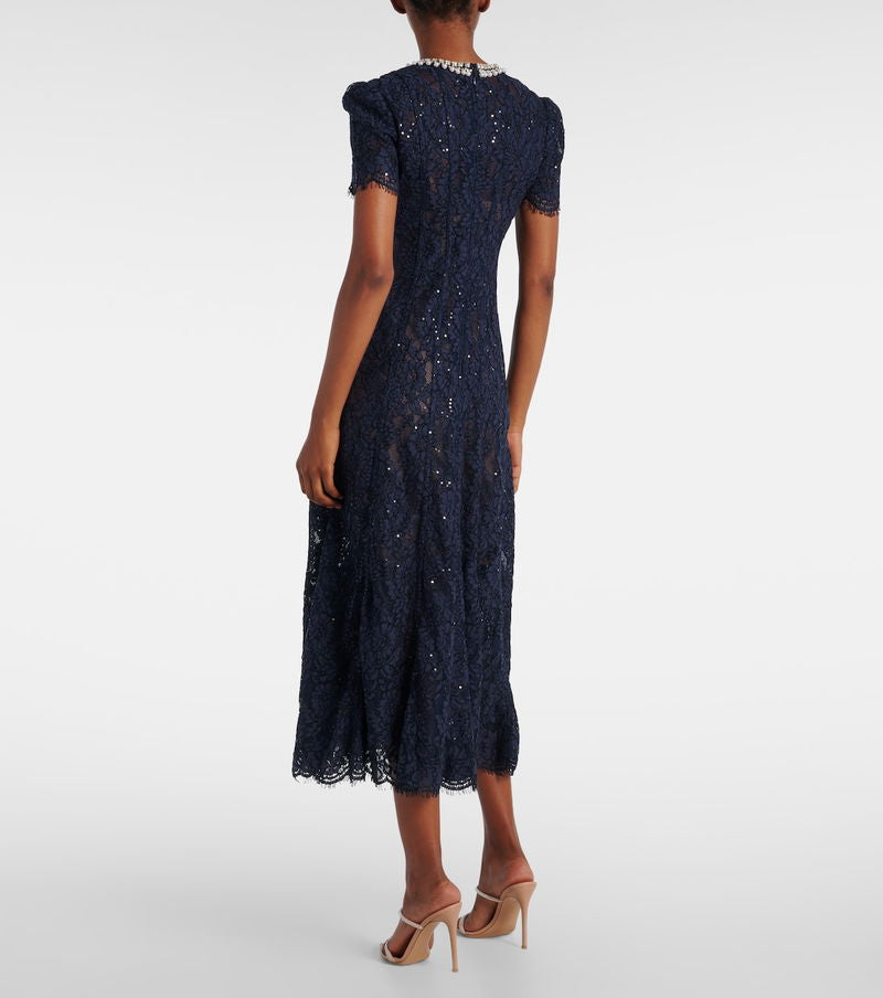 5 Colors! SP Cord Lace Embellished Short Sleeved Midi Dress in Yellow | White | Blue | Pink | Navy (with detachable nude inner slip)