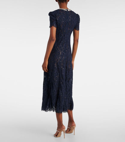 5 Colors! SP Cord Lace Embellished Short Sleeved Midi Dress in Yellow | White | Blue | Pink | Navy (with detachable nude inner slip)