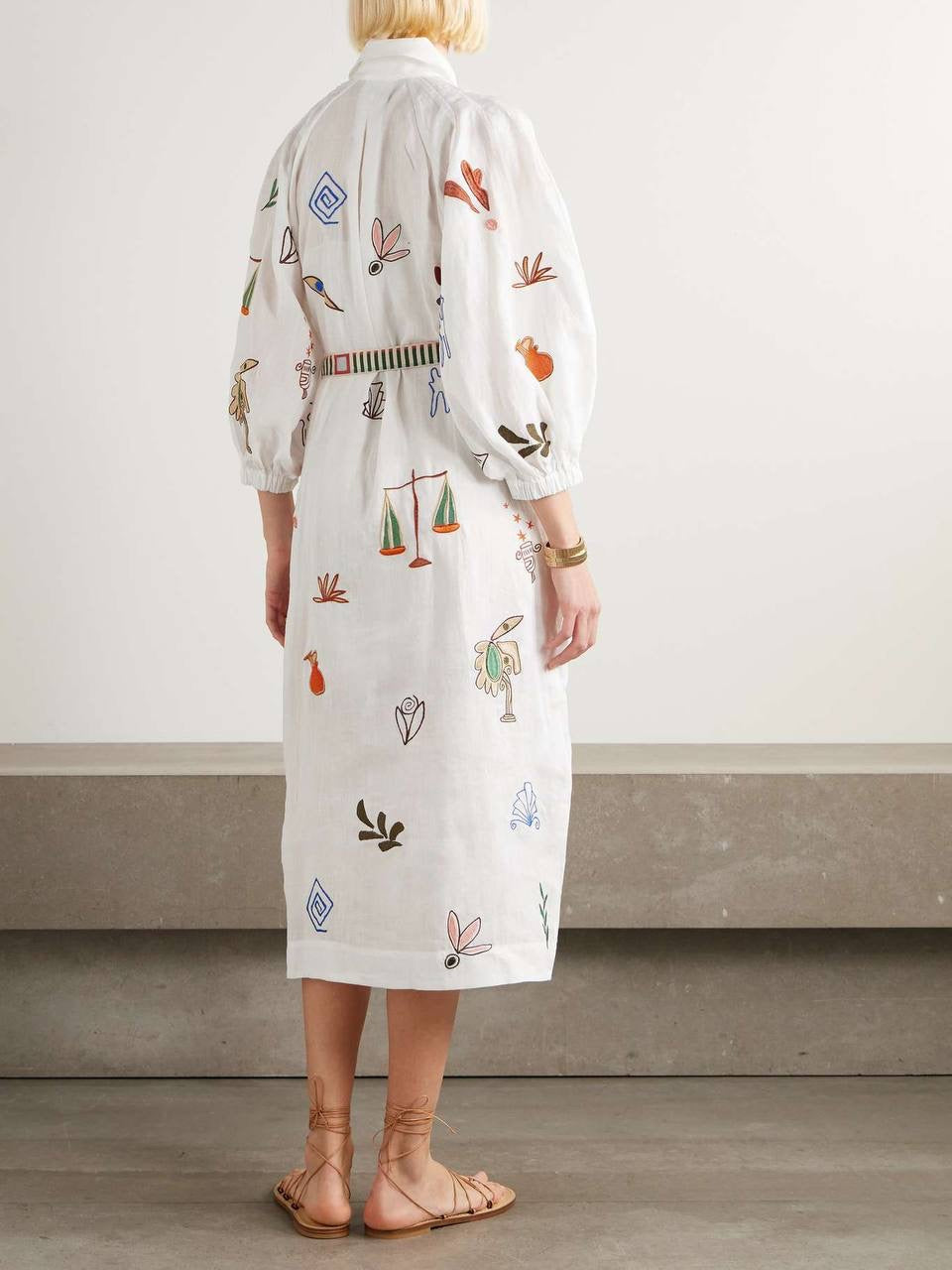 ALM Mina Embroidered Ramie Shirtdress Midi Dress