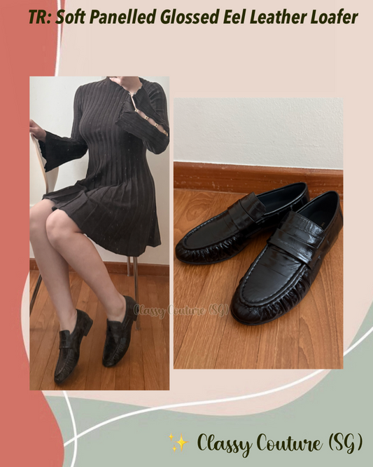 TR Soft Panelled Glossed Eel Leather Loafer Shoes in Black