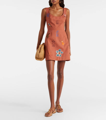 ALM Dusty Embroidered Cut Out Cotton Mini Dress In Orange