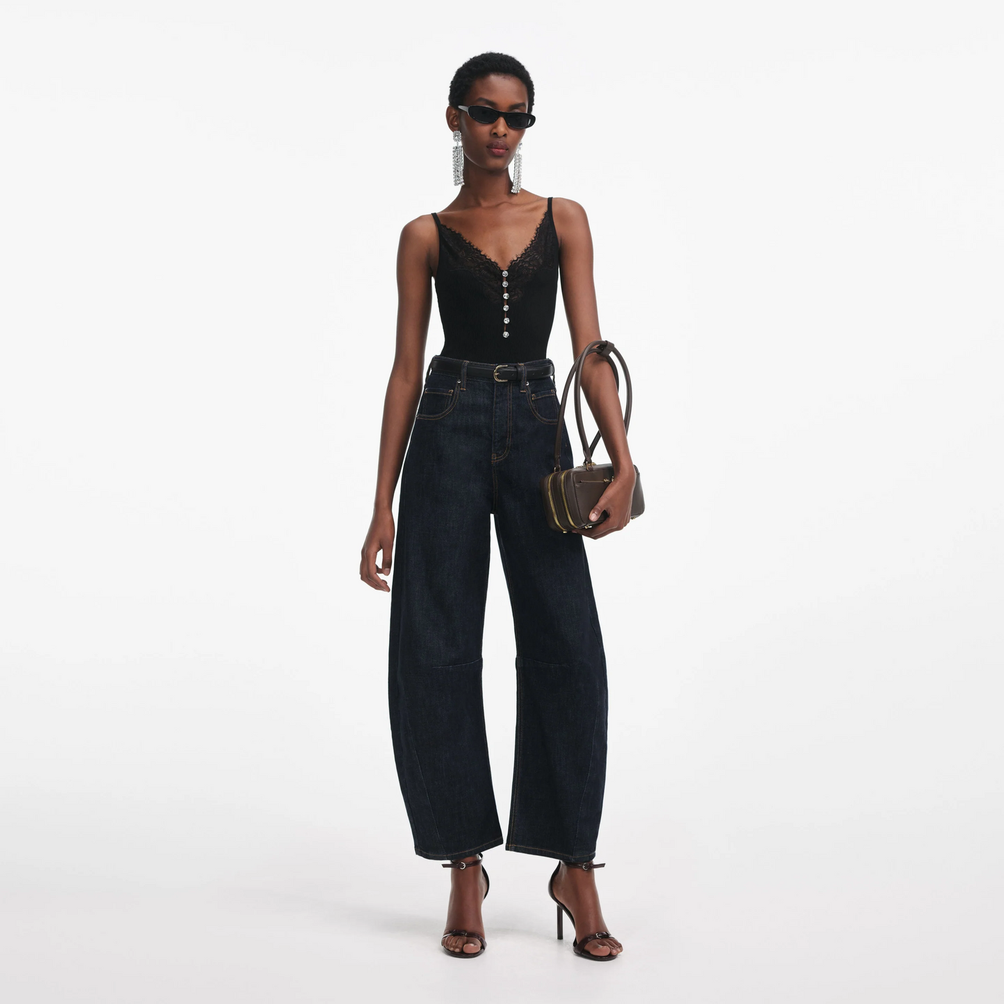 SP Lace Trim Rib Knit Cami Top in White & Black