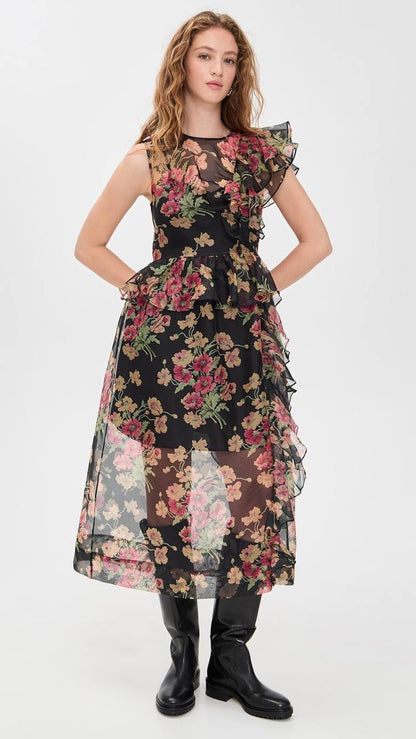 SE Cornelia Print Silk Organza Midi Dress