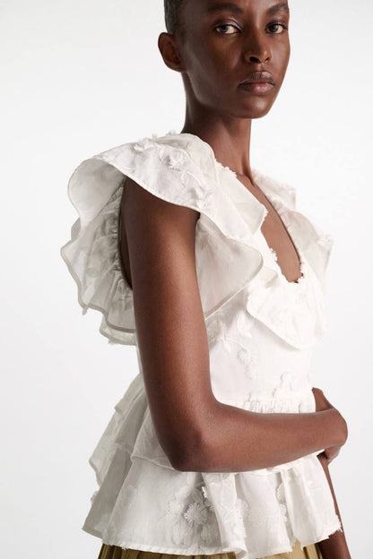 DS Light Volumes Ruffle Cotton Backless Top