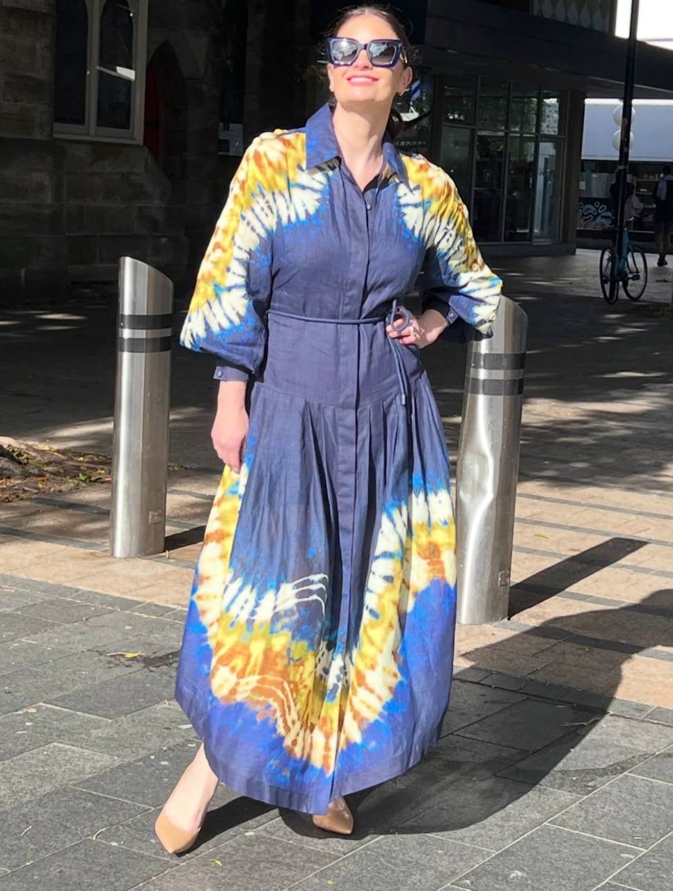ALM Martine Tie Dye Ramie Shirtdress Midi Dress