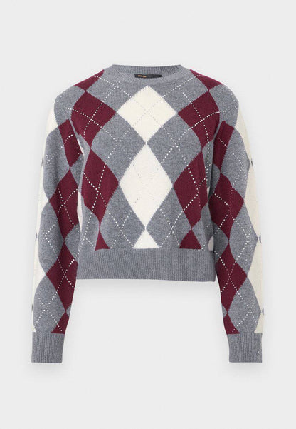 MJ Argyle Cropped Rhinestone Embellished Wool Jumper