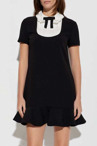 SP Black Crepe Lace Bib Mini Dress