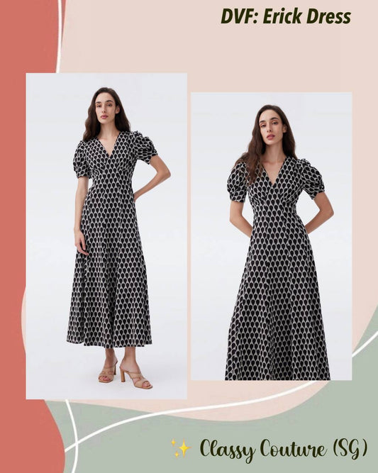 DVF Erick Cotton Puff Sleeve Midi Dress