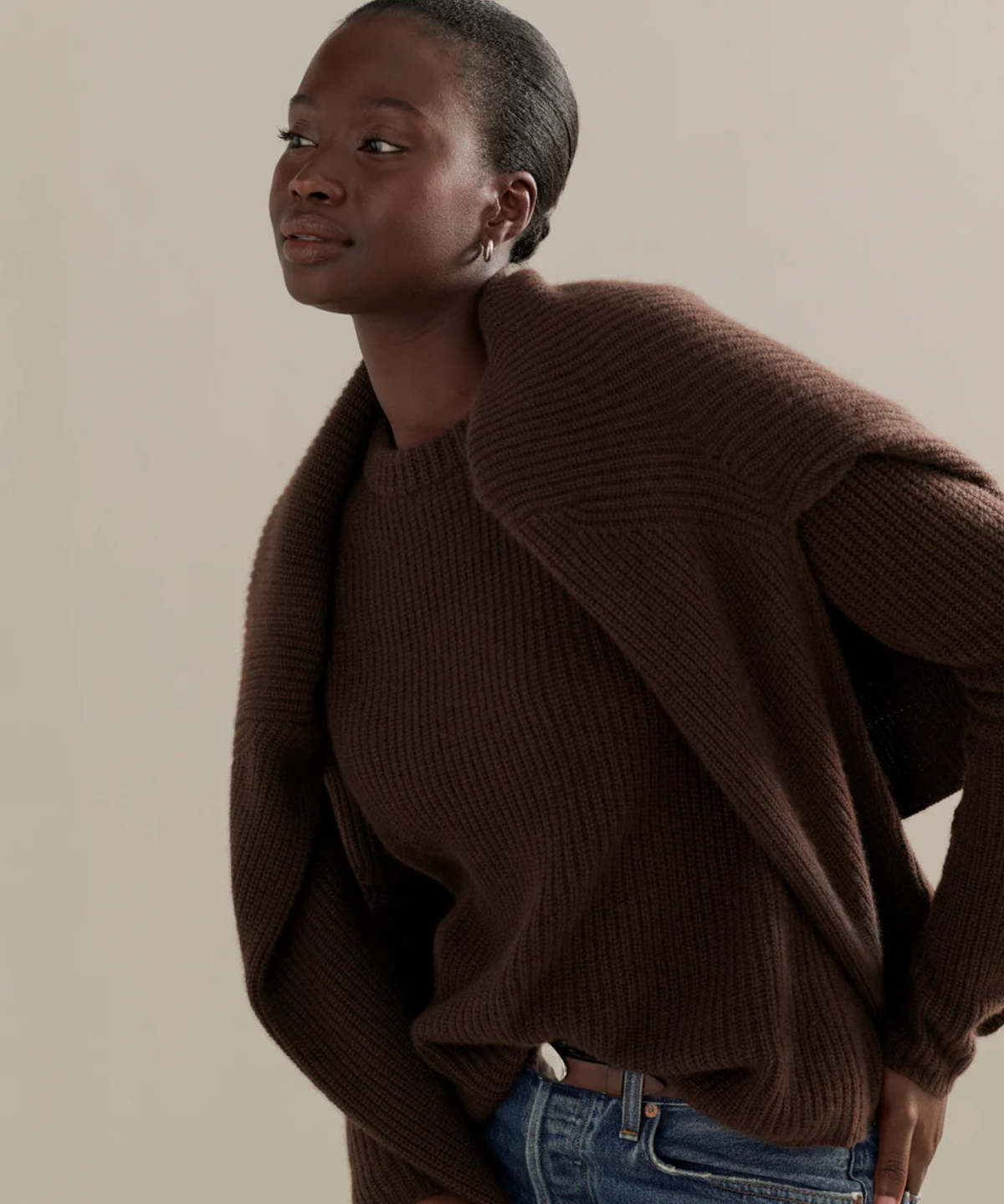 JK Cashmere Fisherman Sweater in Chocolate
