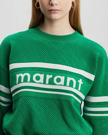 IM Arwen Emerald Cotton-Wool Blend Open Knit Sweater Pullover