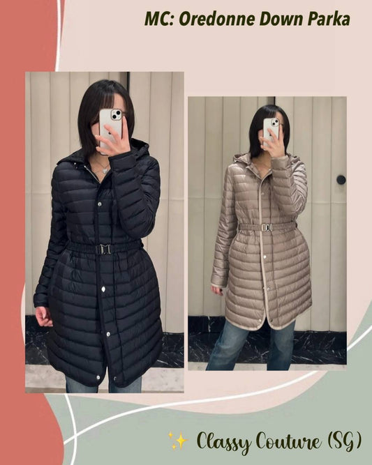 MC Oredonne Long Down Belted Parka Jacket (removable hood)