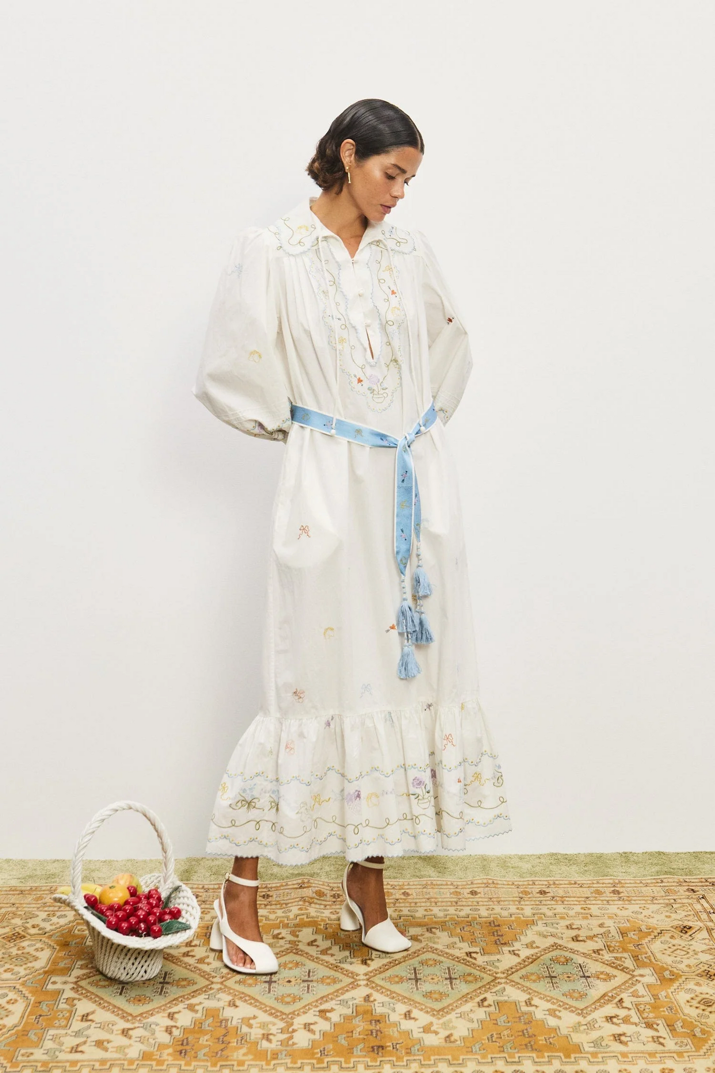 ALM Giulia Embroidered Cotton Midi Dress Shirtdress
