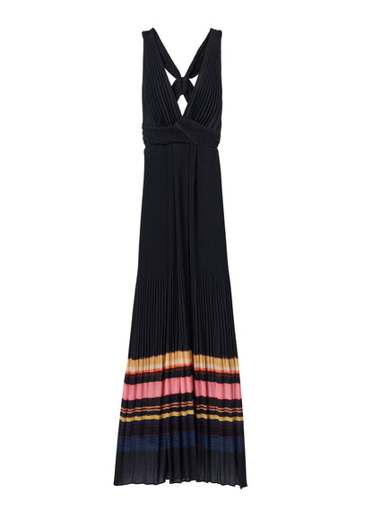 ALC Everly Pleated Maxi Gown Dress in Navy Stripe