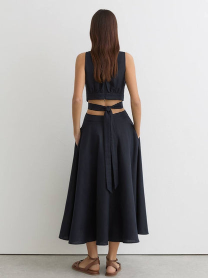RS Hazel Linen-Cotton Cut-Out Midi Dress