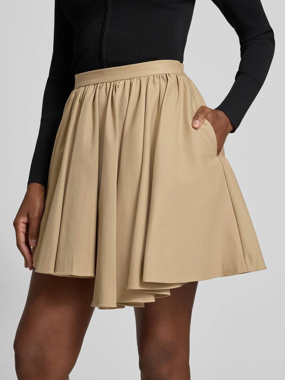 SP Tan Asymmetrical Cotton Mini Skirt