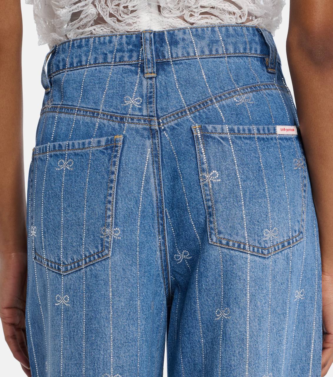 SP Wide-leg Bow Embellished Jeans in Lyocell Denim