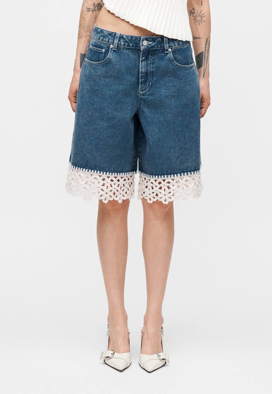Preorder! SE Stasia Denim Crochet Jean Bermudas Long Shorts Jorts